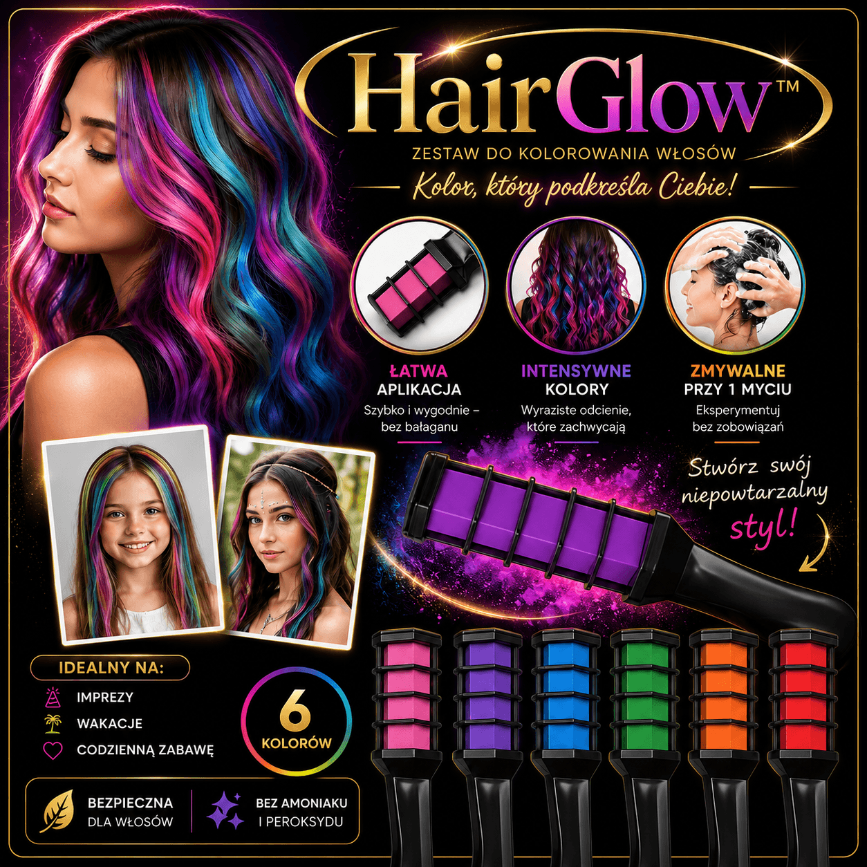 HairGlow™ - Zestaw Do Farbowania Włosów Kredą